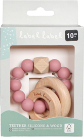 Label Label bijtring roze/ hout
