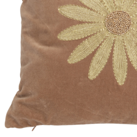 VELVET CUSHION EMBROIDERED DAISY