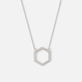 CUTOUT HEXAGON CHARM NECKLACE - SILVER