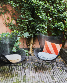 STRIPED VELVET CUSHION RED/ PINK