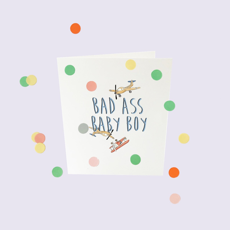 CONFETTI CARD BABY 'BAD ASS BABY BOY' - THE GIFT LABEL