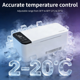 Nieuw! Mobiele compacte Koelbox  2-8°C Vaccins/Insuline/Medicatie, elektrisch continue koelen. Ideaal voor in auto, trein, camper, thuis of kantoor.  Mobiel en dicht bij je in de buurt.