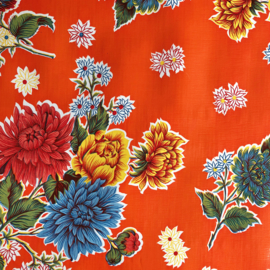 Plastic tafelzeil, wilde bloemen op oranje