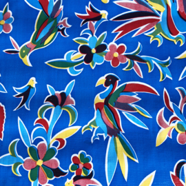 Mexicaans tafelzeil, paradijsvogels op blauw.