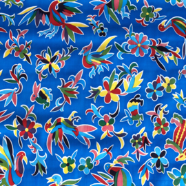 Mexicaans tafelzeil, paradijsvogels op blauw.