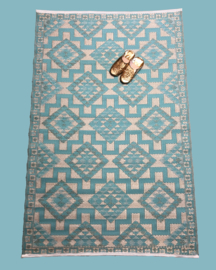 Plastic vloermat Azteek crème turquoise | 120 x 180 cm