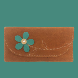 Portemonnee, handgemaakt, suede, kleurrijk.