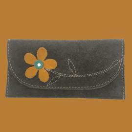 Portemonnee, handgemaakt, suede, kleurrijk.