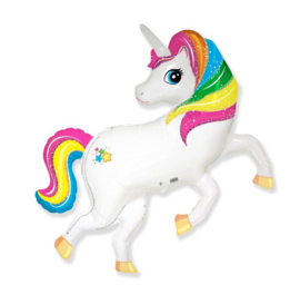 Eenhoorn rainbow folie ballon op stok 36cm