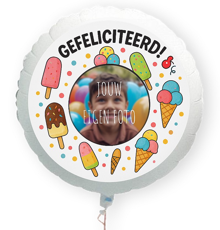 Gefeliciteerd ijsjes folie ballon XL met eigen foto 58cm