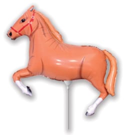 Paard folie ballon lichtbruin op stok 25cm