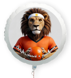 Oranje leeuw met zweetband folie ballon XL met eigen naam 58cm