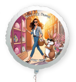 Vrolijk Pasen paashaas met shopping queen folie ballon XL met eigen naam 58cm