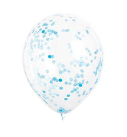 Ballonnen met lichtblauwe confetti 6st 30cm