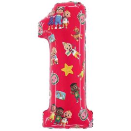 Cocomelon cijfer 1 folie ballon 66cm