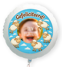 Schaap Gefeliciteerd folie ballon XL met eigen foto 58cm