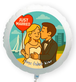 Just Married in Rotterdam bruiloft folie ballon XL met eigen tekst 58cm