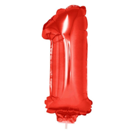 Folie ballon een rood op stok 45cm