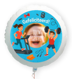 Fitness Gefeliciteerd folie ballon XL met eigen foto 58cm