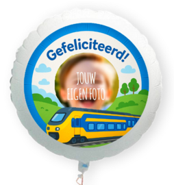 Trein Gefeliciteerd folie ballon XL met eigen foto 58cm