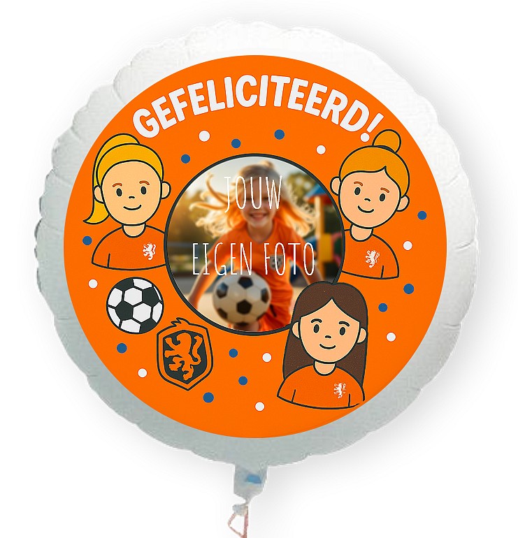 Oranje leeuwinnen gefeliciteerd folie ballon XL met eigen foto 58cm