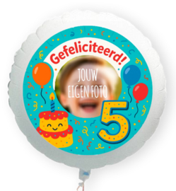 Verjaardag 5 jaar gepersonaliseerde folie ballon XL met eigen foto 58cm