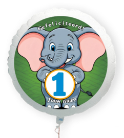 Safari Olifant 1 jaar folie ballon XL met eigen naam 58cm