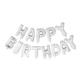 Folie ballon Happy Birthday letters zilver