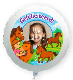 Paarden Gefeliciteerd folie ballon XL met eigen foto 58cm