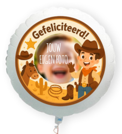 Cowboy Gefeliciteerd folie ballon XL met eigen foto 58cm