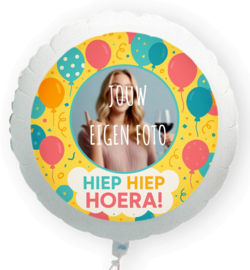 Hiep hiep hoera  folie ballon XL met eigen foto 58cm
