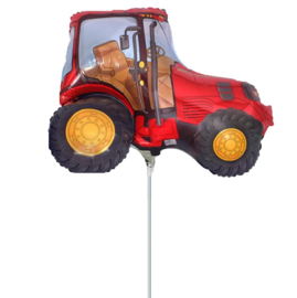 Tractor rood folie ballon op stok 25cm