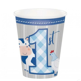 Boerderij bekers blauw 1 jaar 8 st 250ml