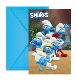Smurfen uitnodigingen 6 stuks + enveloppen