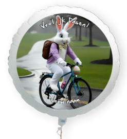 Vrolijk Pasen paashaas op fiets folie ballon XL met eigen naam 58cm