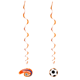 Voetbal oranje hangdecoratie 2 stuks