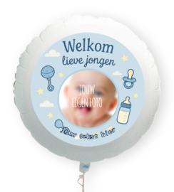 Welkom lieve jongen geboorte folie ballon Xl met eigen foto en tekst 58cm