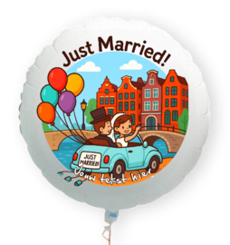 Just Married in Amsterdam folie ballon XL met eigen tekst 58cm