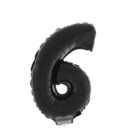 Folie ballon zes zwart op stok 45cm