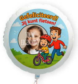 Gefeliciteerd jij kunt fietsen folie ballon opdruk meisje XL met eigen foto 58cm