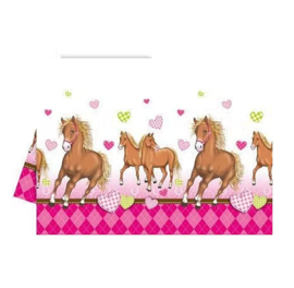 Paarden tafelkleed roze 1,2x1,8m plastic