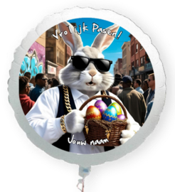 Vrolijk Pasen paashaas gangster folie ballon XL met eigen naam 58cm