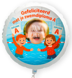 Gefeliciteerd met je zwemdiploma A folie ballon XL met eigen foto 58cm
