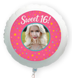 Sweet 16 folie ballon XL met eigen foto 58cm
