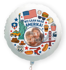 Wij gaan naar Amerika folie ballon XL met eigen foto 58cm