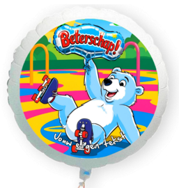 Beterschap ijsbeer valt op rolschaatsen folie ballon XL met eigen tekst 58cm