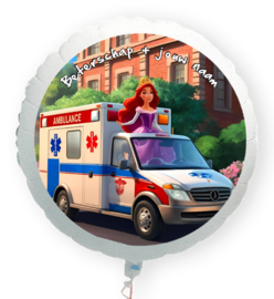 Beterschap prinses in ambulance folie ballon XL met eigen naam 58cm