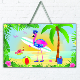 Flamingo 3D deur versiering 47x27cm