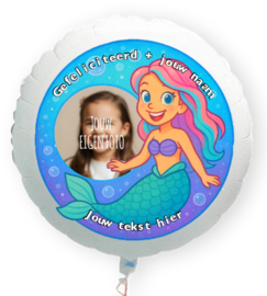 Zeemeermin folie ballon XL met eigen tekst en foto 58cm