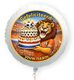 Oranje voetbal WK leeuw Gefeliciteerd folie ballon XL met eigen naam 58cm